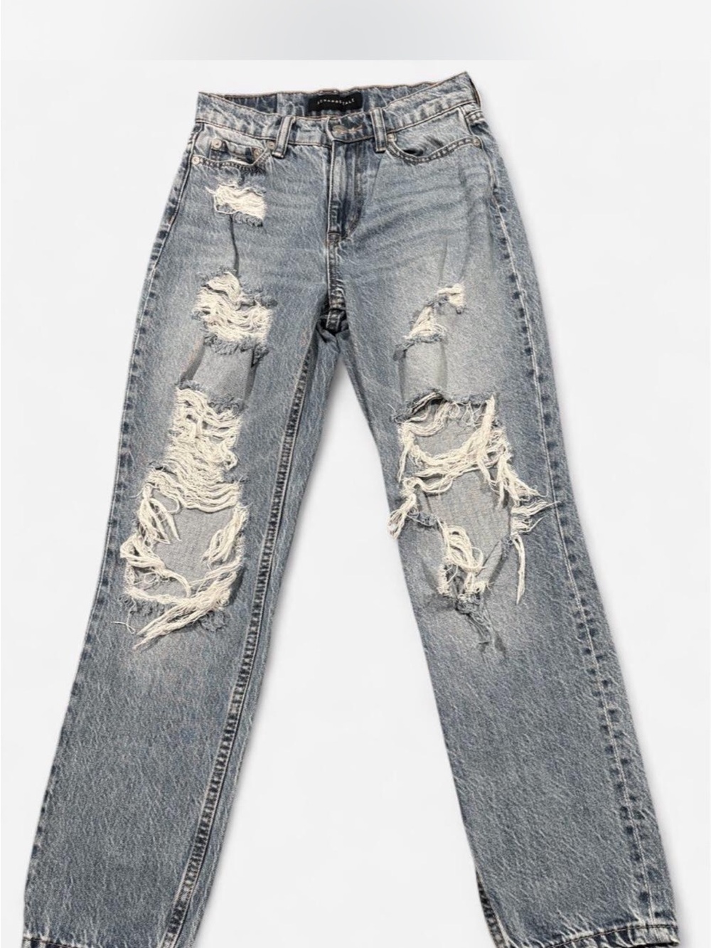 Aeropostale Distressed Straight Leg Mom Jeans - Light Blue